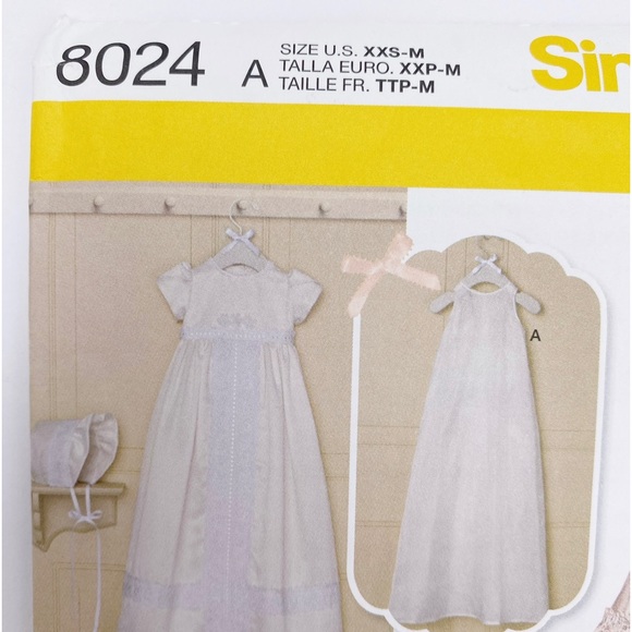 Simplicity Pattern 8024 Babies' Christening Sets with Bonnets - Picture 2 of 6